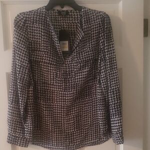 Jones New York Black and White Patterned Blouse